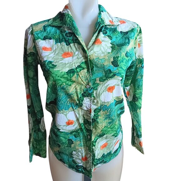 1OF1 Small True Vintage Western Snap Hippy 1970's Top Shirt Botanical Print - Picture 2 of 8